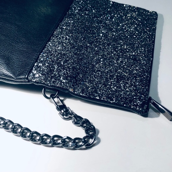 Express Clutch Black Fold-over Sparkly Leather - Picture 8 of 8